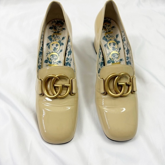 Gucci Victoire 55 Patent Leather GG Loafer in Sand Storm Cream EU 39.5 - Picture 4 of 10